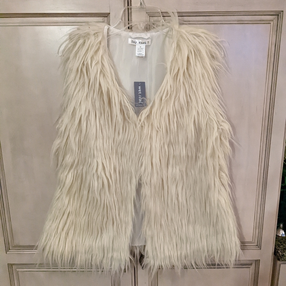 Say What? Faux "fur" sleeveless jacket